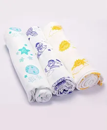 Kaarpas premium Organic Cotton Muslin Baby Wrap Swaddle Adorable Monkey, Elephant & Sparrow, Pack of 3, Small Size