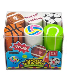 Crackles Sports Theme Erasers Pack Of 6 - (Colour & Print May vary)