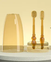 Toothbrush With Oral Cleaner and Cover - Brown