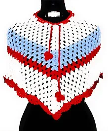 USHA ENTERPRISES Half Cape Sleeves Crochet Hand Knitted Maternity Poncho - White & Red