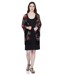 USHA ENTERPRISES Full Kimono Sleeves Seamless Vintage Floral Printed Maternity Jacket - Black