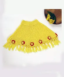 USHA ENTERPRISES Three Fourth Sleeves Flower Design Detailed Poncho - Yellow
