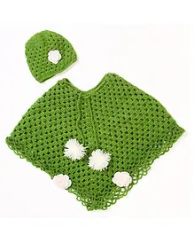 USHA ENTERPRISES Full Sleeves Flower Design Detailed Maternity Poncho With Cap - Green