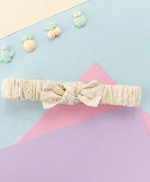 Knotty Ribbons Embroidered Knotted Bow Headband - Off White