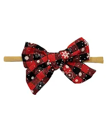 Knotty Ribbons Christmas Theme Snowflake Detailed Knotted Bow Headband- Red