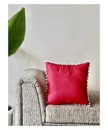 My Gift Booth Cotton Pom-Pom Cushion with Filler-Red