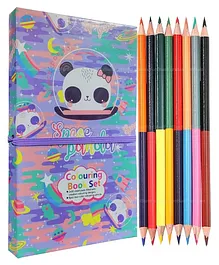 FunBlast Panda Theme Colouring Book with 8 Double Side Pencils Colour - 60 Pages