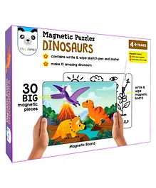 Play Panda Magnetic Puzzles Dinosaurs with Big Magnetic Write & Wipe Magnetic Board Puzzle Guide Sketch Pen & Duster Multicolour- 30 Pieces