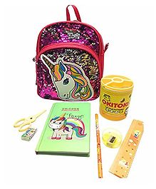 Tera13 Sequence Bag with Stationery Set for kids, Multicolour - 8 items