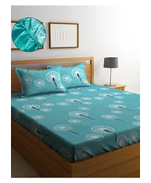 Hosta Homes King Size Printed Fitted Bed Sheet With 2 Pillow Covers - Multicolor