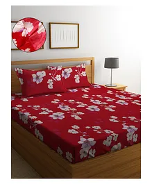 Hosta Homes Queen Size Printed Fitted Bed Sheet With 2 Pillow Covers - Multicolor
