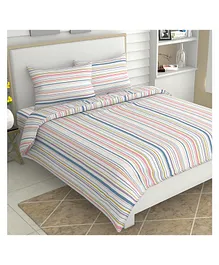 Haus & Kinder 100% Cotton Magical Stripes Bedsheet with 2 Pillow covers - Blue/Yellow