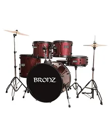 BRONZ Drum Kit with Cymbals Black Alloy Hardware with Drumsticks - 5 Pcs