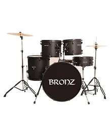 BRONZ Drum Kit with Cymbals Black Alloy Hardware with Drumsticks - 5 Pcs