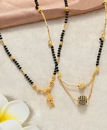 Yellow Chimes Set Of 2 Black Beads & Stone Embellished Mangalsutra - Golden