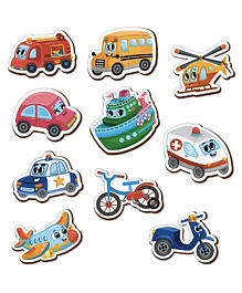 Mini Leaves Transport Vehicle Wooden Fridge Magnets Cut-Outs Pack of 10 - Multicolor