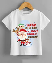 KNITROOT Half Sleeves Christmas Theme Santa Coming Ho Ho Ho Printed Tee - White