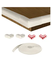 BabyPro Lab Tested Certified Set of 5 Baby Proofing Combo of 2 Metres Extra Thick Pre Taped Edge Guard & 4 Corner Protectors for Sharp Edges of Bed Table & Furniture 12 mm Thick - White