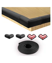 BabyPro Lab Tested Certified Set of 5 Baby Proofing Combo of 2 Metres Extra Thick Pre Taped Edge Guard & 4 Corner Protectors for Sharp Edges of Bed Table & Furniture 12 mm Thick -Black