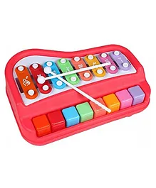 VGRASSP 2 in 1 Piano Xylophone Musical Instrument with 8 Key Scales with Music Cards Songbook - Red