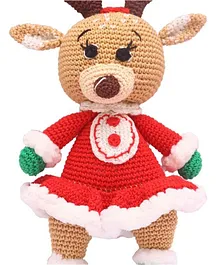 Handcrafted Amigurumi  Christmas Soft Toy Girl Reindeer- Multicolor