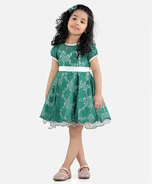 WhiteHenz Clothing Puffed Sleeves Lace Detail Party Dress  - Green