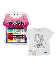 Scoobies Doodle Tee Shirts Colouring Activity Unicorn Print - White