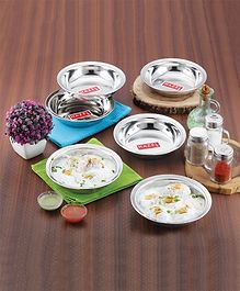 HAZEL Stainless Steel Plate Set Small Dish For Snacks Breakfast Silver - Pack of 6