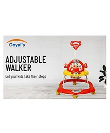 Goyal's Teddy Baby Adjustable Walker with Music Rattles & Parental Handle - Red