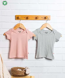 GREENDiGO Organic Cotton Pack Of 2 Half Sleeves Solid T Shirts - Peach Green