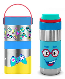 Rabitat Combo Mealmate Max insulated Food Jar with Add On Steel Container & Clean Lock Insulated Stainless Steel Bottle Blue - 410 ml