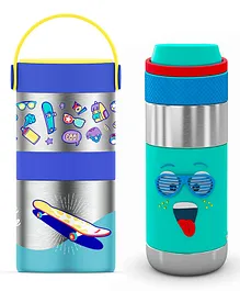 Rabitat Combo Mealmate Max insulated Food Jar with Add On Steel Container & Clean Lock Insulated Stainless Steel Bottle Blue Green - 410 ml