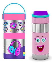 Rabitat Combo Mealmate Max insulated Food Jar with Add on steel Container & Clean Lock Insulated Stainless Steel Bottle Pink Purple - 410ml