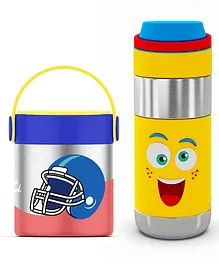 Rabitat Combo of Mealmate Insulated Lunch Box & Clean Lock Insulated Stainless Steel Bottle Mad Eye - Yellow Red