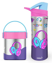 Rabitat Combo of Mealmate Insulated Lunch Box & Nutrilock Stainless Steel Bottle Miss Butter - Pink Purple