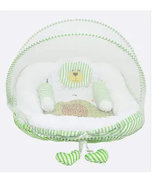 Superminis Printed Baby Mattress With Mosquito Net & Bolster Pillow Green