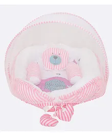 Superminis Printed Baby Mattress With Mosquito Net & Bolster Pillow Pink
