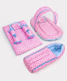 ZOE Bedding Set, Sleeping Bag & Mosquito Net Gadda Combo Set of 3 Polka Print - Pink