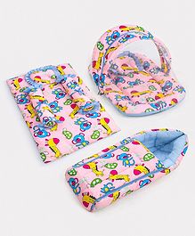 ZOE Bedding Set, Sleeping Bag & Mosquito Net Gadda Combo Set of 3 Monkey Print - Pink