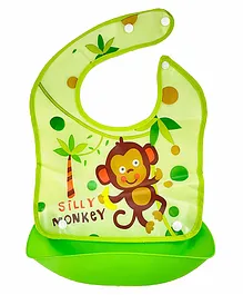 Baby Story by Healofy Printed Baby Bib Apron with Food Catching Pocket - Green