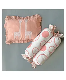 Baby Pillow and Bolster Cushion Set Giraffes Print - Peach