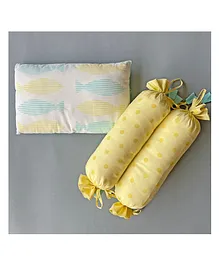 Baby Pillow and Bolster Cushion Set Fish Print - Yellow