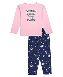 RAINE AND JAINE Half Sleeves Everything Is Better In My Pyjamas And Unicorn Printed Night Suit - Blue Pink