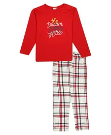 RAINE AND JAINE Half Sleeves The Dream Starts Here Printed Night Suit - Red