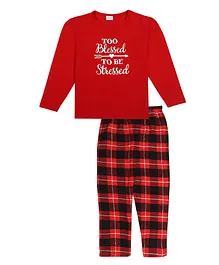 RAINE AND JAINE Half Sleeves Too Blessed To Be Stressed Printed Night Suit - Red
