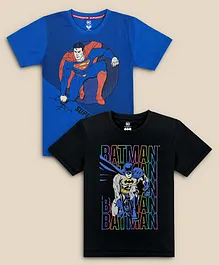 Kidsville Pack Of 2 Half Sleeves Batman And Superman Printed T Shirts - Black Blue