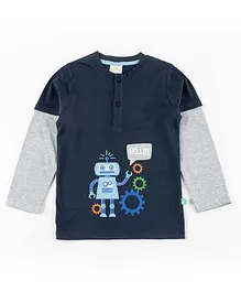 JusCubs Full Sleeves Robot Printed Tee - Navy Blue