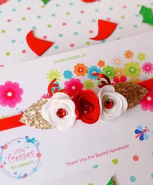 Little Tresses Christmas Theme Reindeer With Flowers Soft Stretchable Headband - Red & White