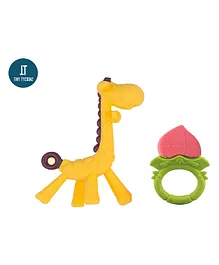Tiny Tycoonz Fruit Shape and Giraffe Shaped Silicone Teether Pack of 2 - Multicolor