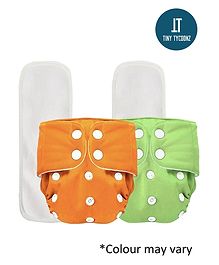 Tiny Tycoonz Pack of 2 Resuable and Washable Diapers with 2 Microfiber extra absorvent seven layers Inserts - Multicolor